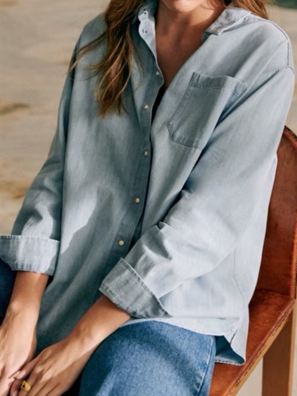 Sézane Max Shirt Very Light Denim Size 34 US 2 Organic Cotton Oversized
